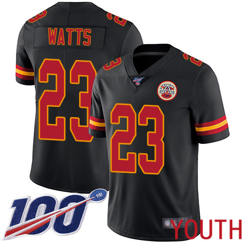 Youth Kansas City Chiefs 23 Watts Armani Limited Black Rush Vapor Untouchable 100th Season Football Nike NFL Jersey